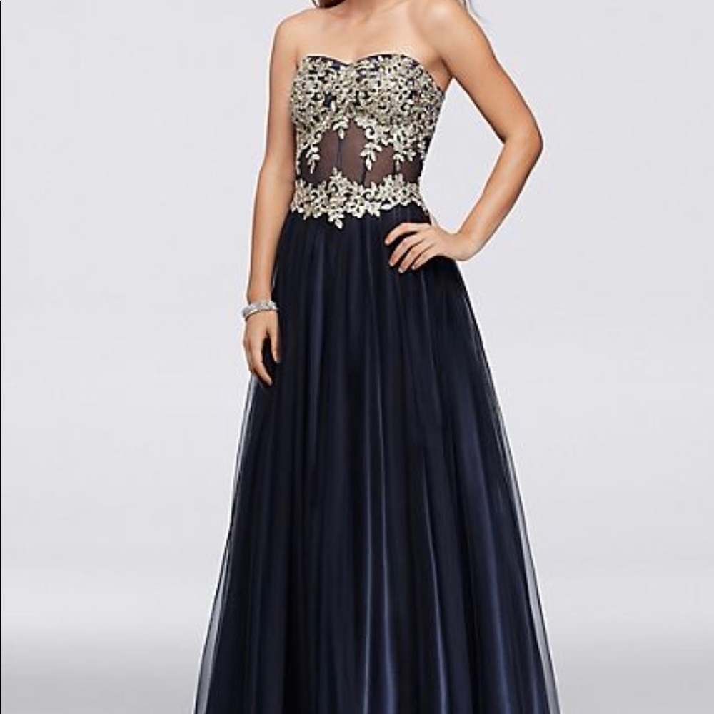 Appliqued Illusion Corset Ball Gown